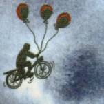 Himmelsfahrrad (Grußkarte, Aquarell mit Tusche)