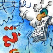 Illustration ohne Titel 2 (10 x 10 cm, Aquarell, Buntstift, Tusche auf Papier)