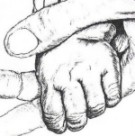 Kinderhand (Einladungskarte Taufe, Bleistift auf Papier)