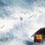 Hütte im Nebel (63 x 46 cm, Acryl auf Holz)